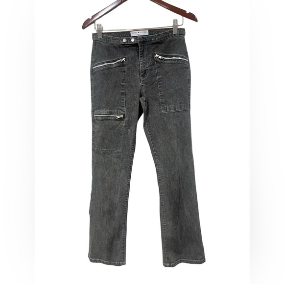 Vintage 90s Y2K Tommy Hilfiger Black Denim Jeans Zipper Pockets Size 6 Straight - Picture 2 of 8